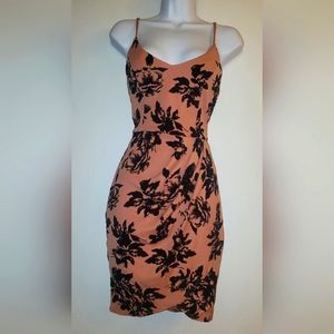 LULUS TAN NUDE DRESS WITH BLACK FLOWERS